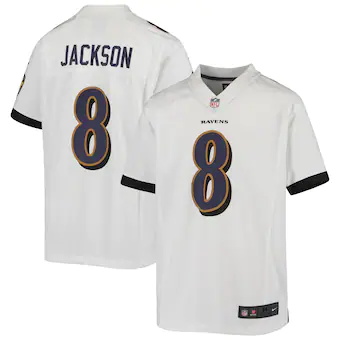 youth nike lamar jackson white baltimore ravens game jersey